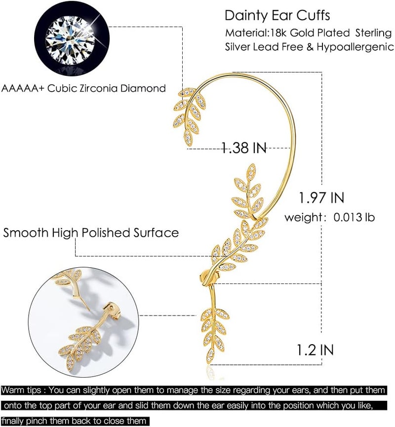Vercret Gold Cuff Earrings for Women Cartilage Ear Cuff CZ Adjustable Ear Clip Wrap Around Earring No Piercing - Image 3